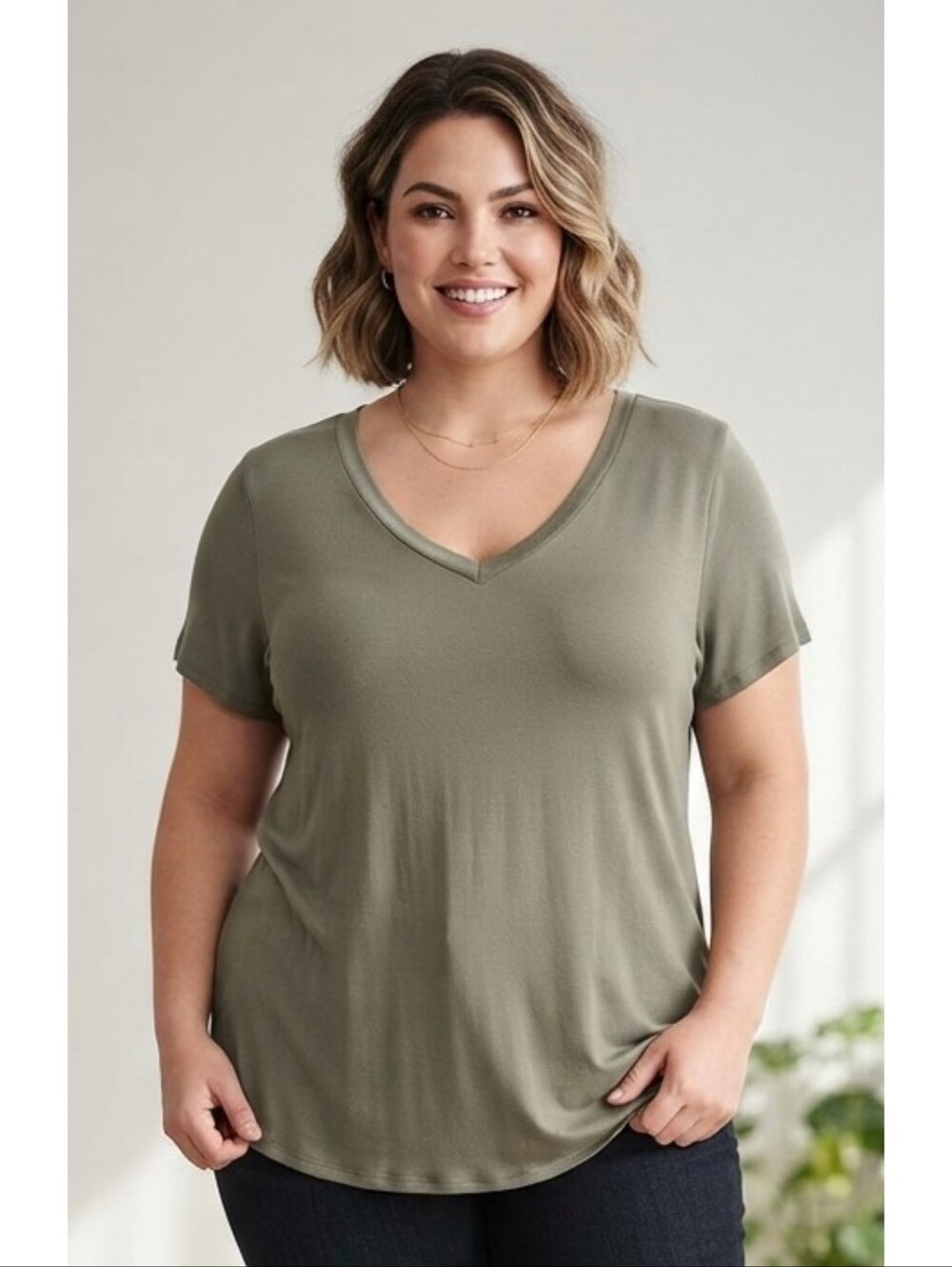 Torrid Classic Fit V-neck Tee Olive Green Size 3X